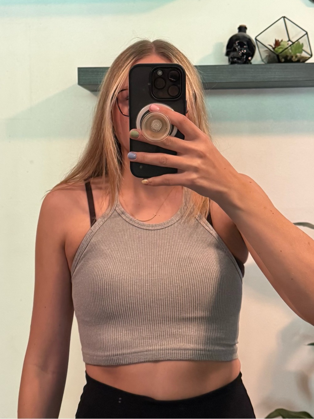 FP Movement by Free People Ribbed Halter Crop Top - Light Gray